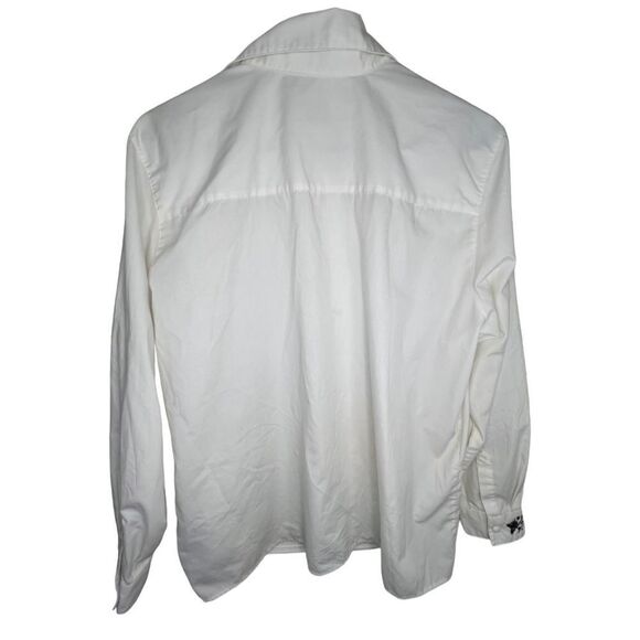 Foxcroft Long Sleeve White Button Up Collared Top With Embroidery - Picture 5 of 5